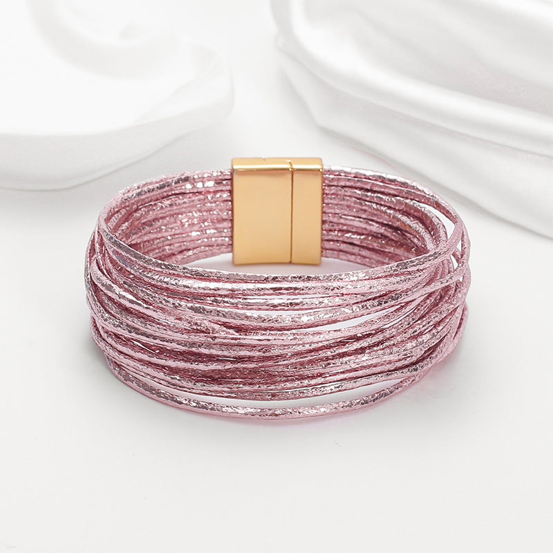 Wholesale Bohemian Imitation Gold Wire Magnetic Clasp Leather Bracelet