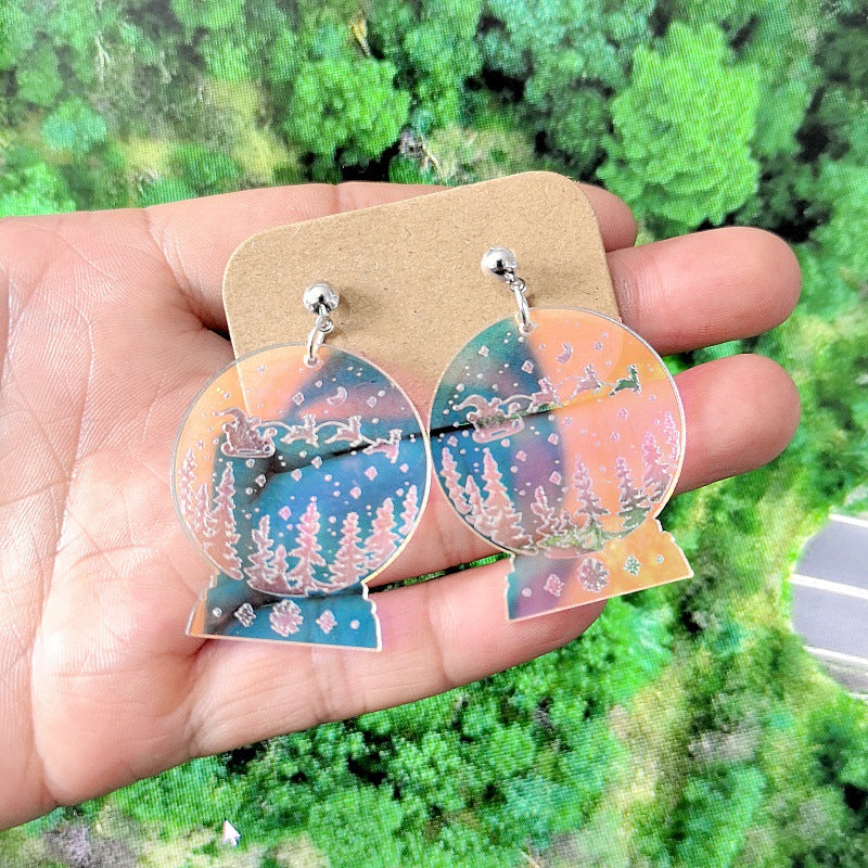 Wholesale 10pcs  Acrylic Colorful Gradient Christmas Crystal Ball Small Mushroom Earrings