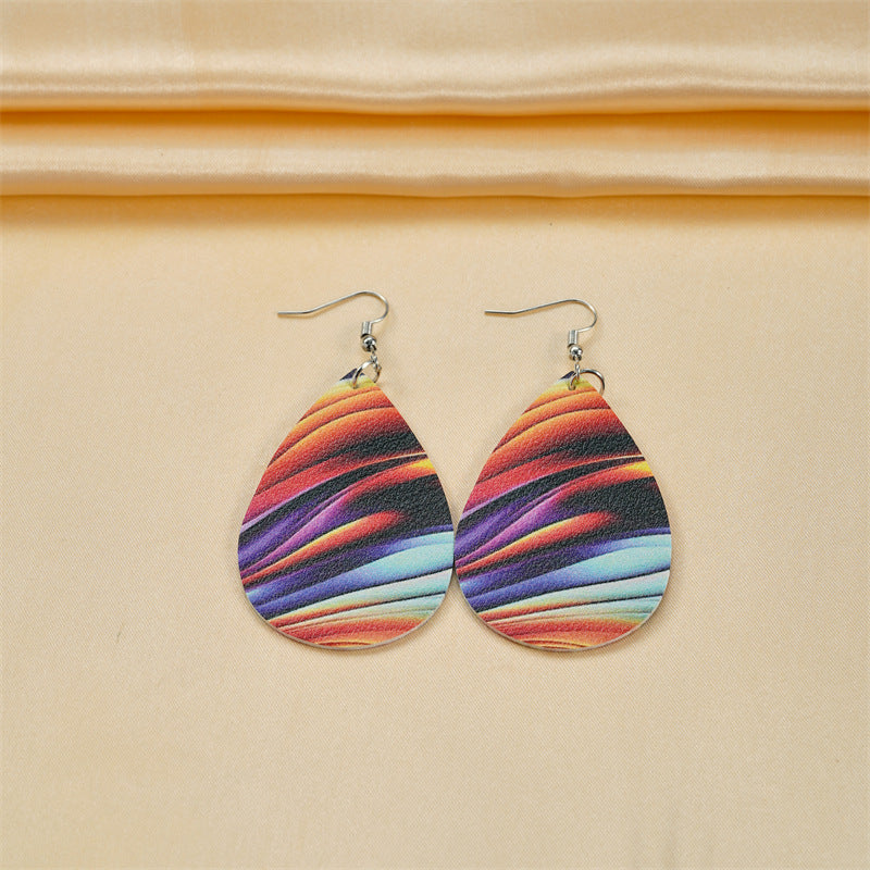 Wholesale Rainbow Color Leather Drop Earrings