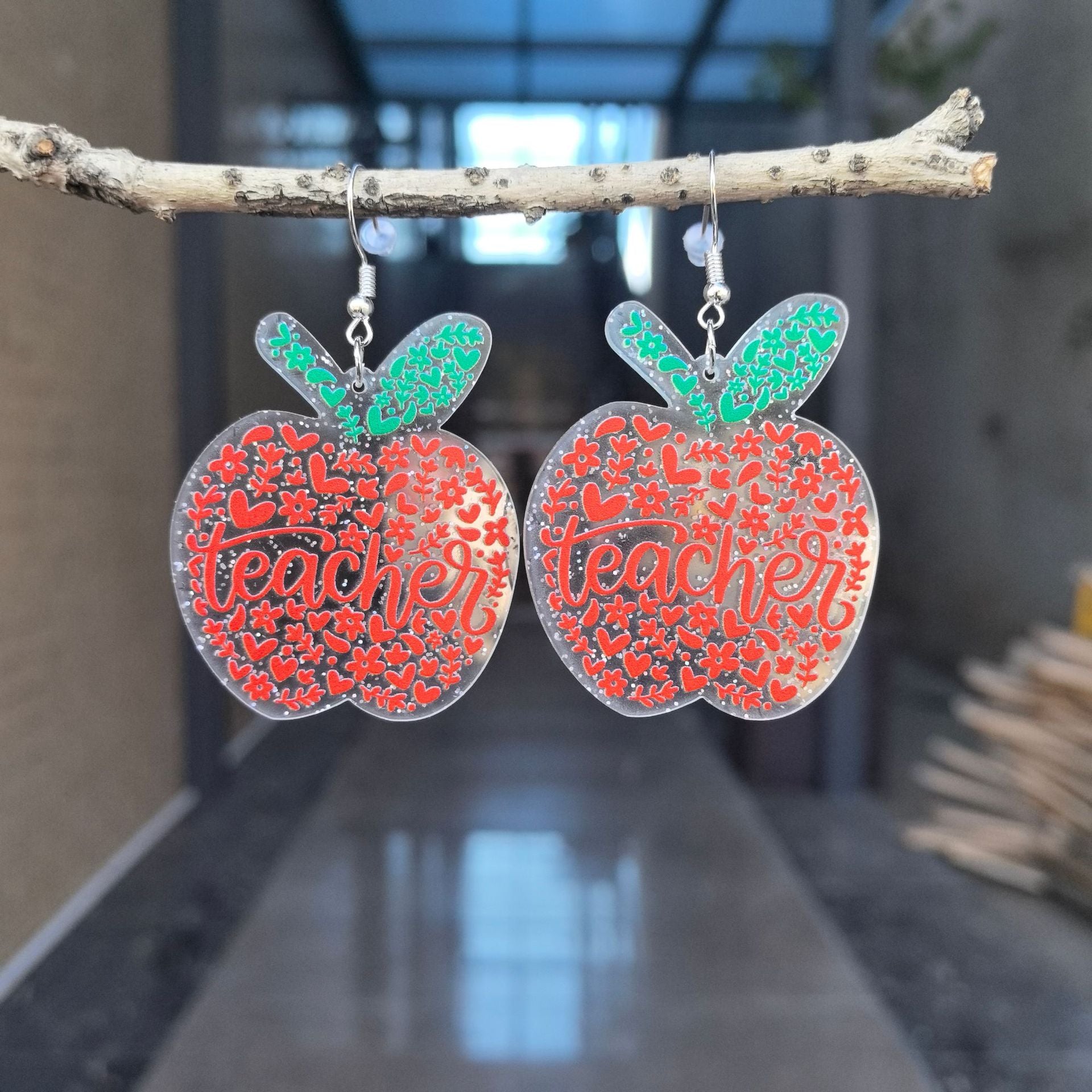 Wholesale 2PCS/Pack School Season Graduation Season Acrylic Earrings Apple English Letter Sweet Holiday Gift Earrings