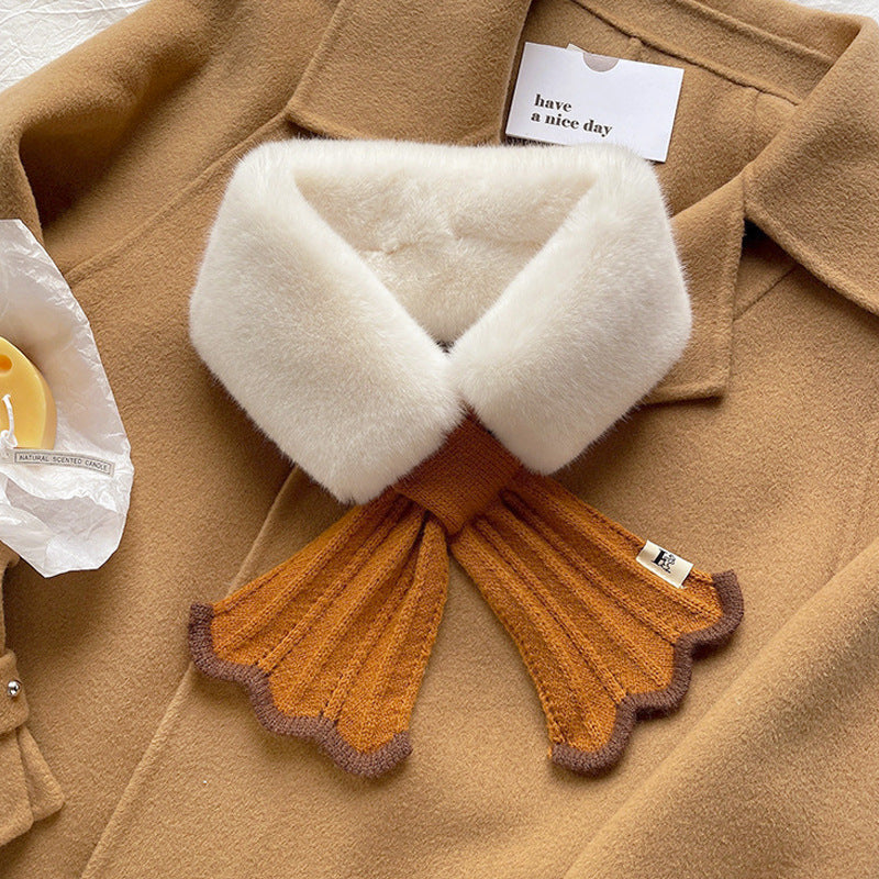 Wholesale Autumn and Winter Cross Fur Collar Woolen Polyester Scarf