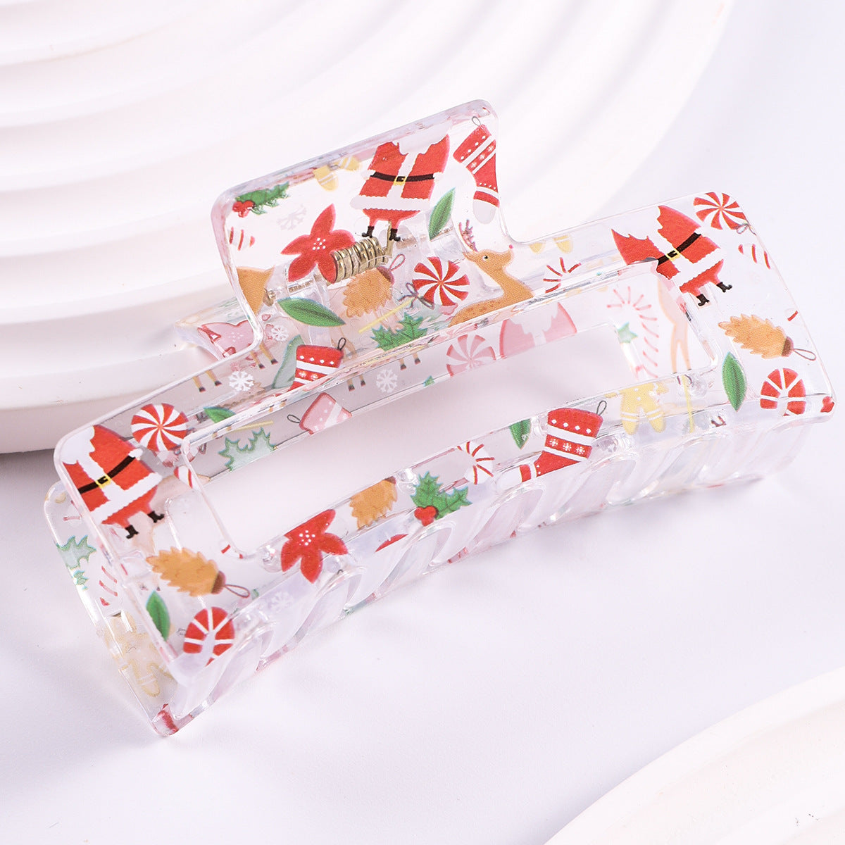 Wholesale Christmas Square Transparent Printed Grab Clip Shark Clip