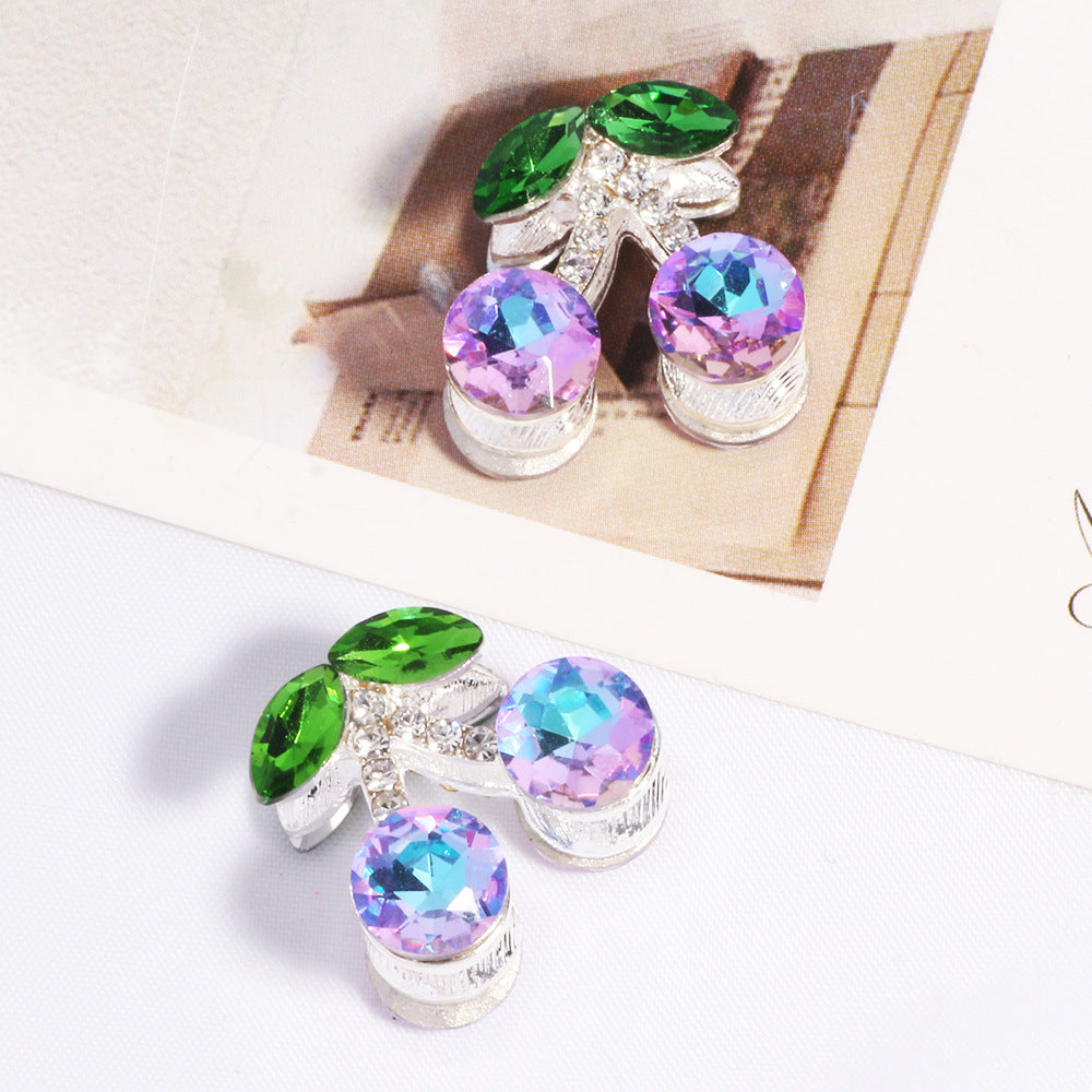 Wholesale 20pcs Double-sided three-dimensional alloy cherry-shaped rhinestone 3D Crystal Beads