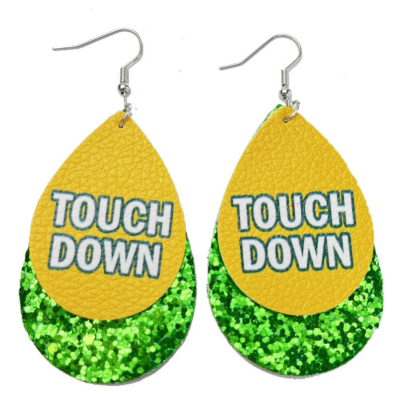 Wholesale 2 Pair/Pack Sports Rugby Field Cheer Leather Drop Shape Double Layer Earrings