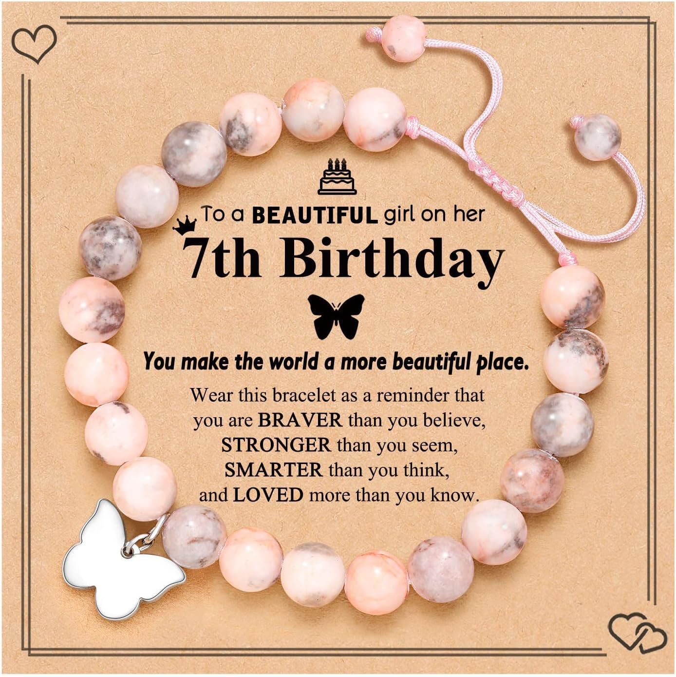 Wholesale Pink Spot Careless Eye Peach Heart Butterfly Natural Stone Bracelet