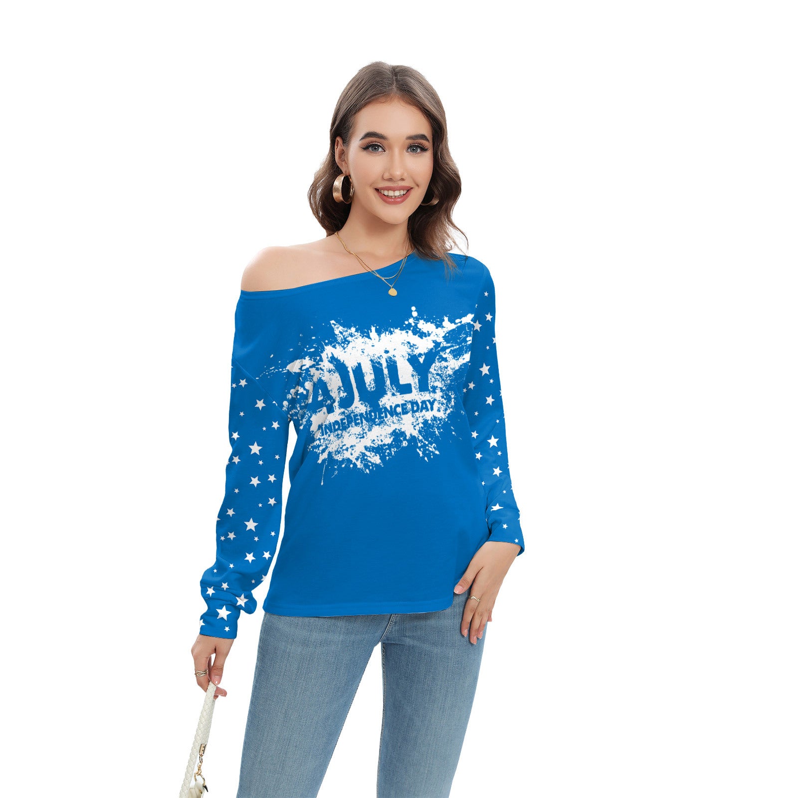 Wholesale Star Stripe Print Independence Day Fashion Off-shoulder Long Sleeve