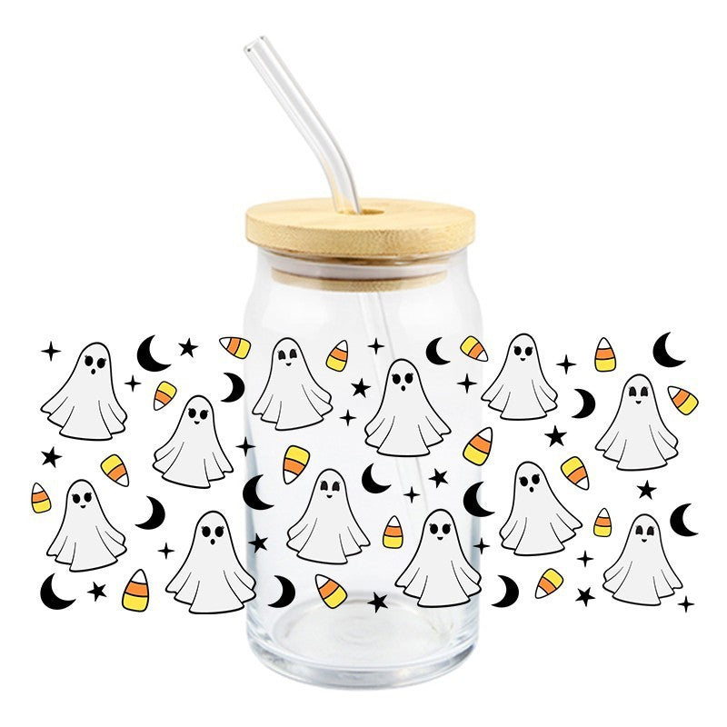 Wholesale 5pcs Pumpkin Cute Ghost Halloween 16oz Cup UV DTF Wraps