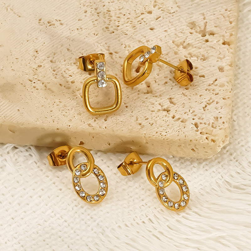 Wholesale Titanium steel niche inlaid zircon geometric stud earrings