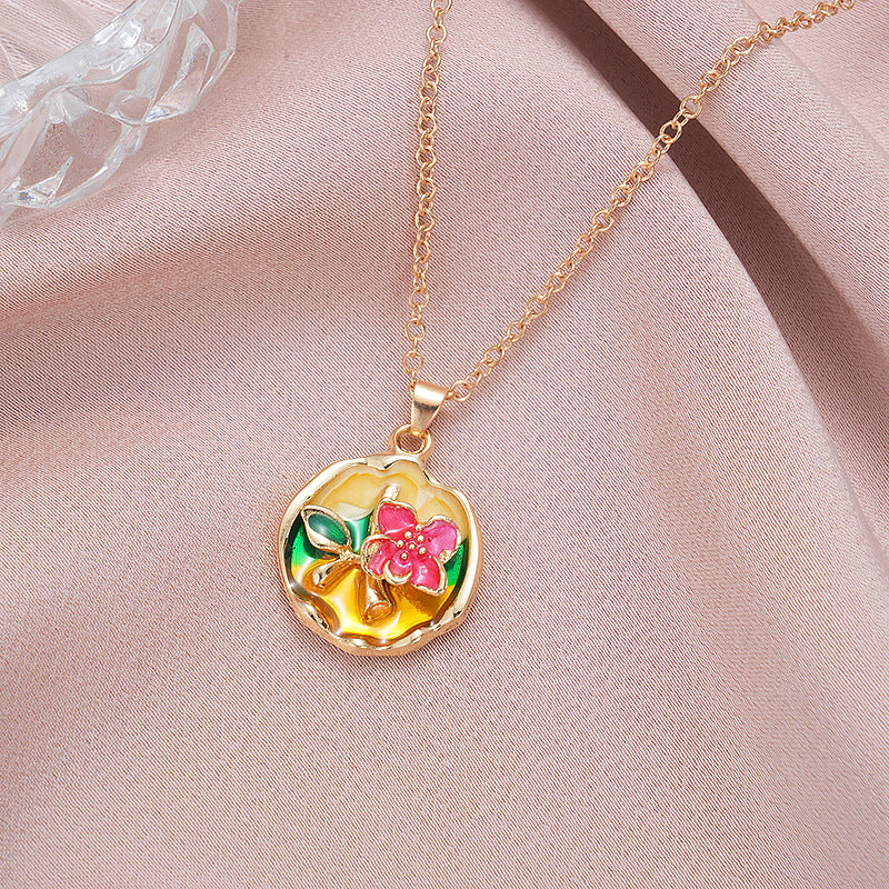 Wholesale Rose oil painting colored pearls colored necklace clavicle chain