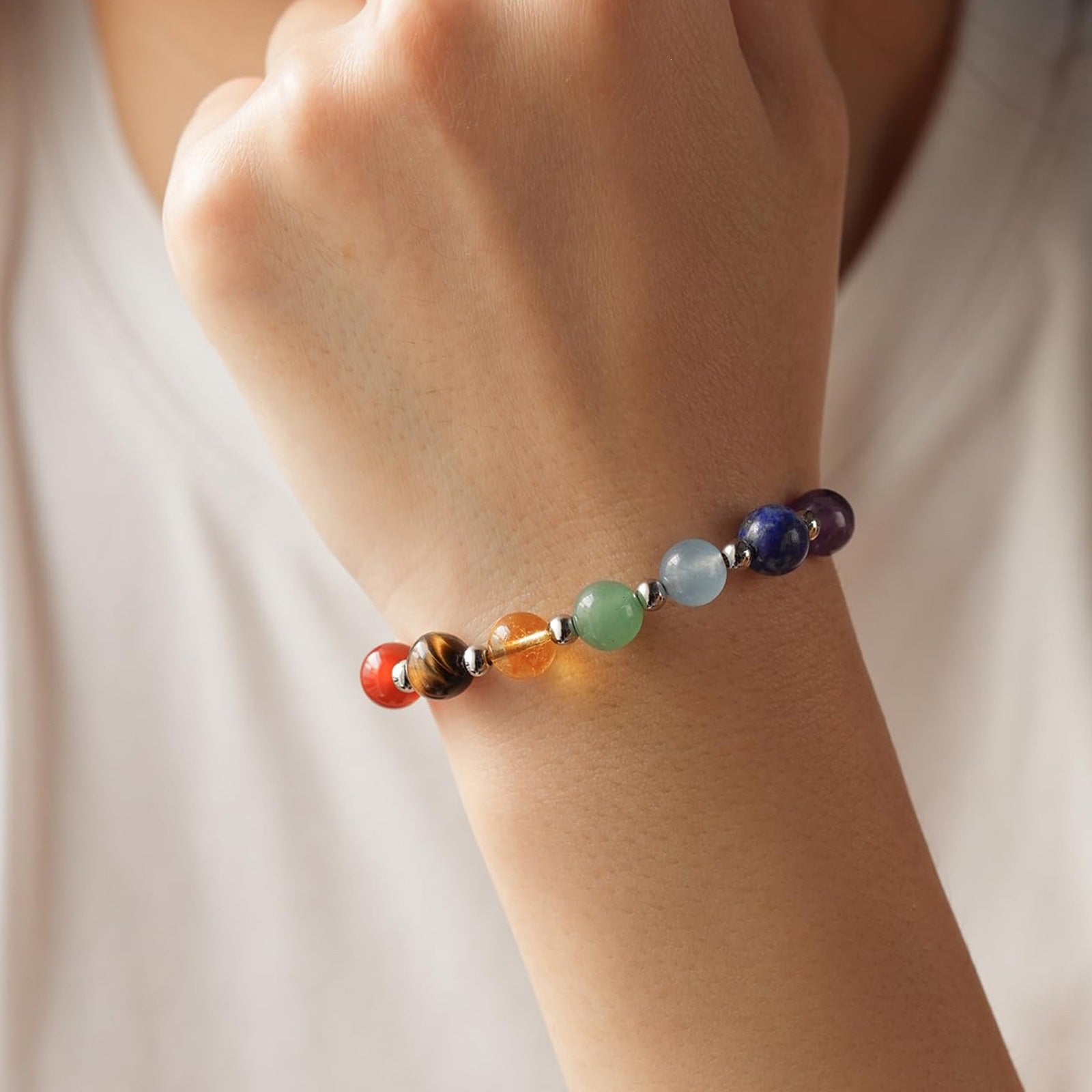 Wholesale Seven Colors Natural Stone Handmade Woven Flat Knot Bracelet Bohemian Yoga Gift Jewelry Accessory