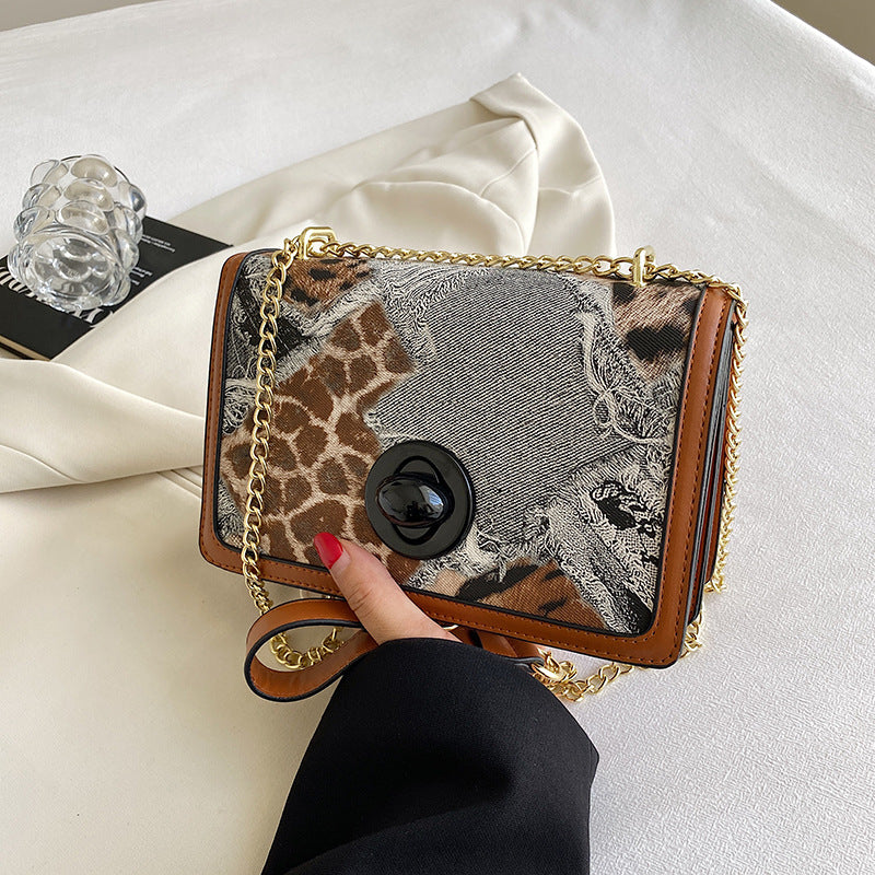 Wholesale PU Leopard Zebra Stitching Shoulder Messenger Chain Bag