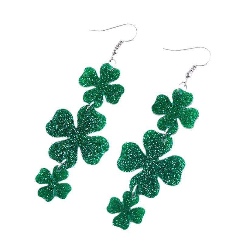 Wholesale Shamrock  St.  Patrick Glitter Lucky Grass  Acrylic Earrings