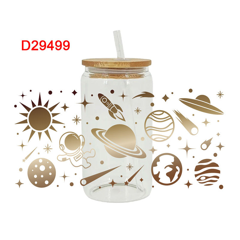 Wholesale Colorful Cartoon Alien Space 16oz Cup UV DTF Wraps