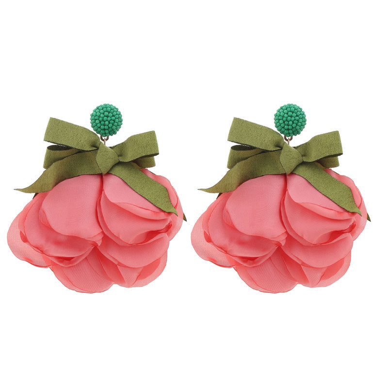 Wholesale Design Fabric Exaggerated Bow Flower Earrings