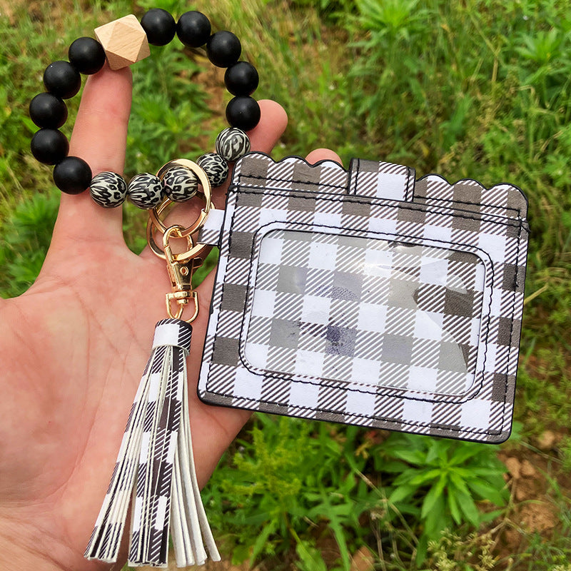 Wholesale Colorful Beads PU Leopard Snake Print Coin Purse Keychain