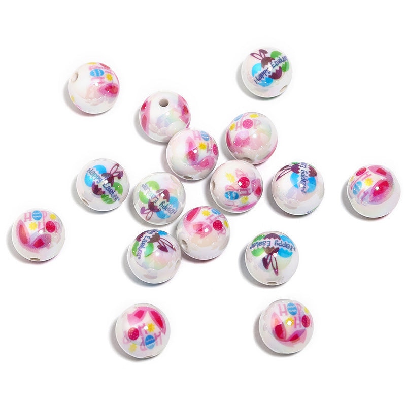 Wholesale  25pcs/pack Easter Bunny Letter Egg Beads Print Silicone Beads