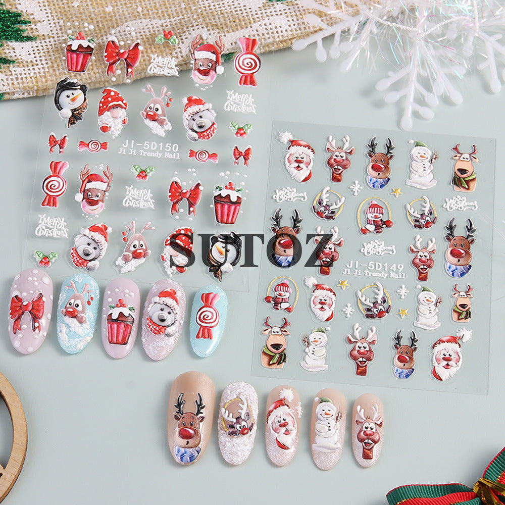 Wholesale 3pcs/pack Christmas 5D nail art stickers 3D relief nail stickers