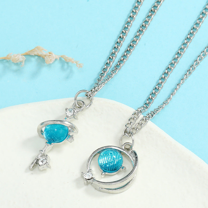 Wholesale Blue diamond clavicle necklace set