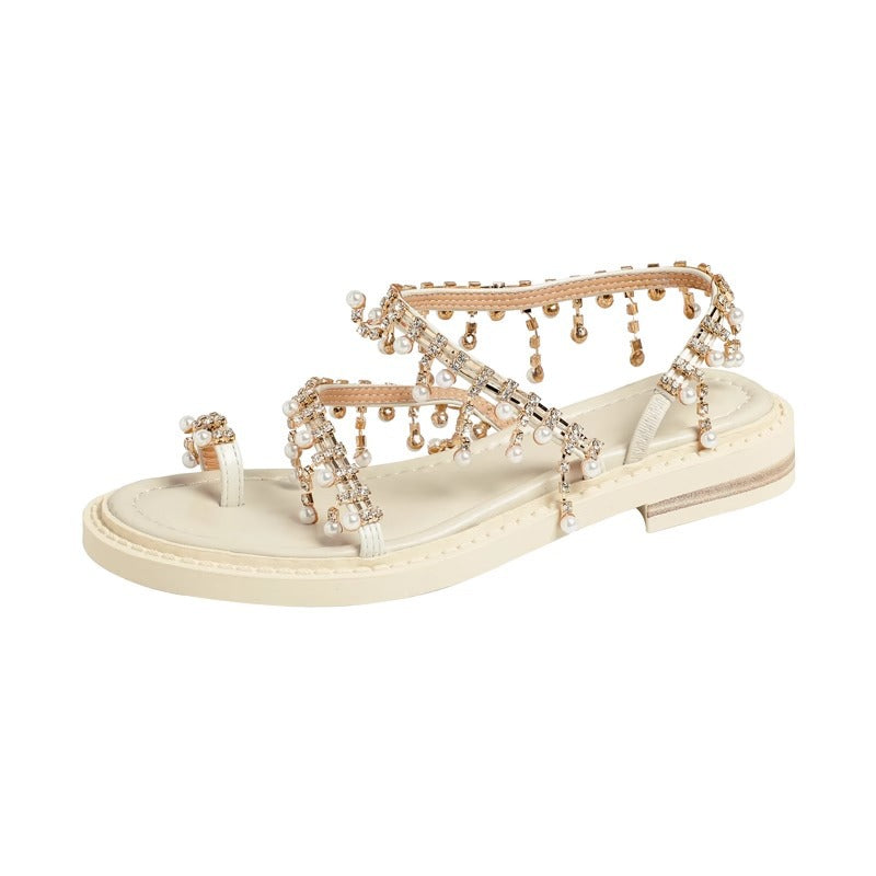Wholesale Bohemian Rhinestone Thong Flat Roman Sandals