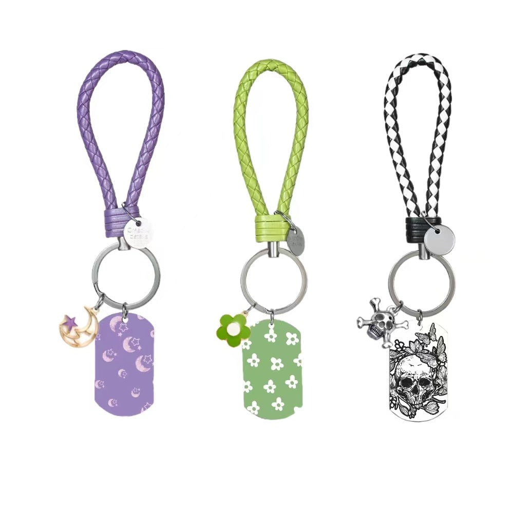 Llavero de acero inoxidable de flores de luna de calavera de calavera de Halloween al por mayor