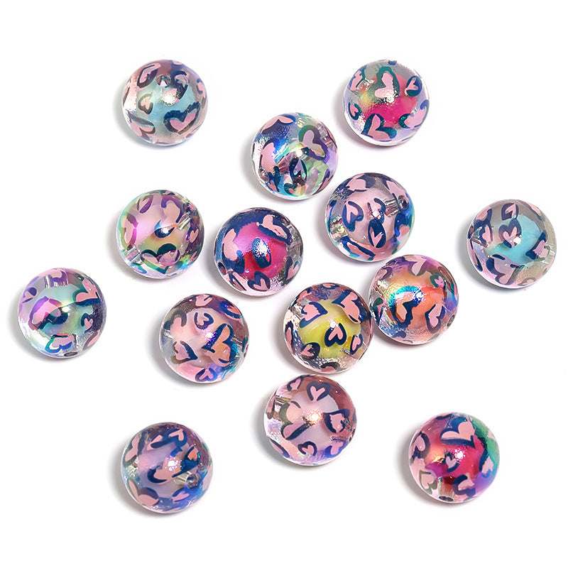 Wholesale 100pcs Acrylic Love Leopard Print DIY Beads