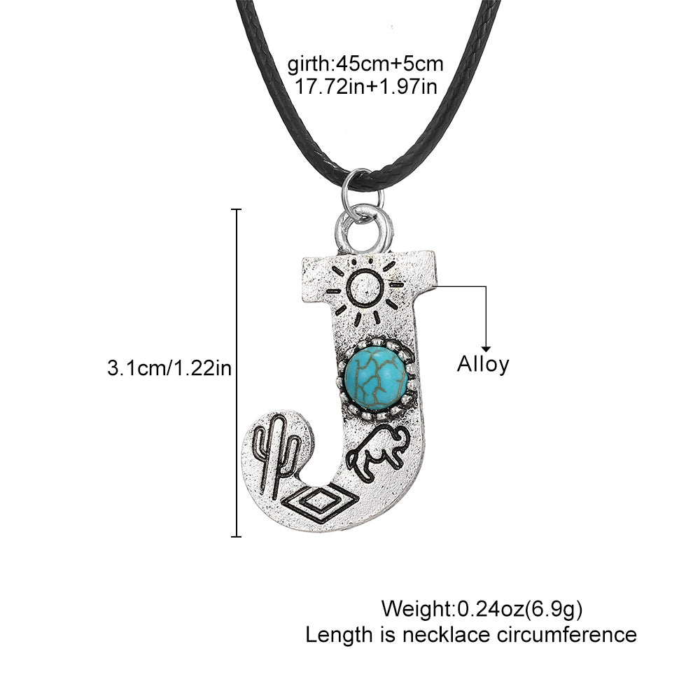 Wholesale English letter necklace western style cactus sunflower turquoise chain