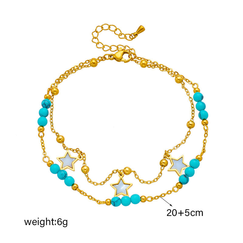 Wholesale Retro Double-layered Five-pointed Star Eye Pendant Anklet