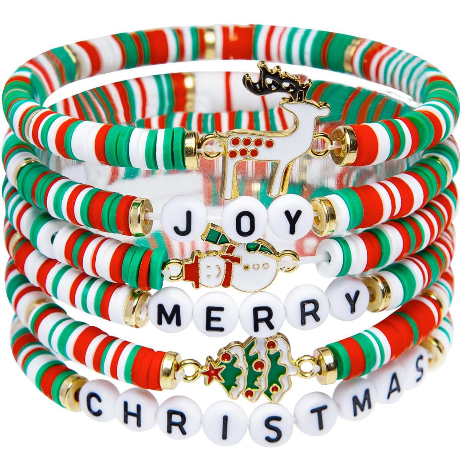 Wholesale 10pcs Red and Green Christmas Theme Clay Beam Bracelet