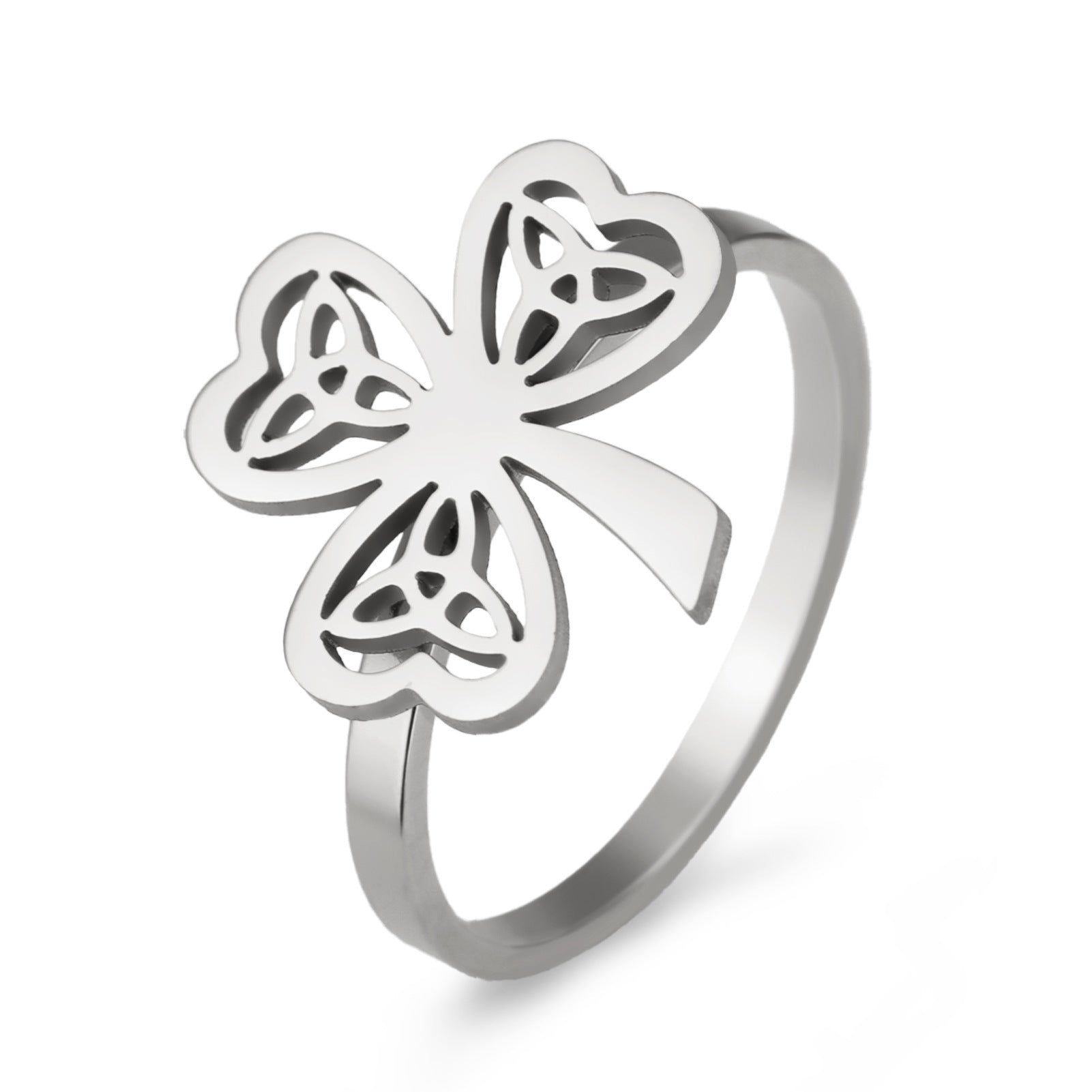 Wholesale Stainless Steel Hollow Celtic Knot Clover Ring