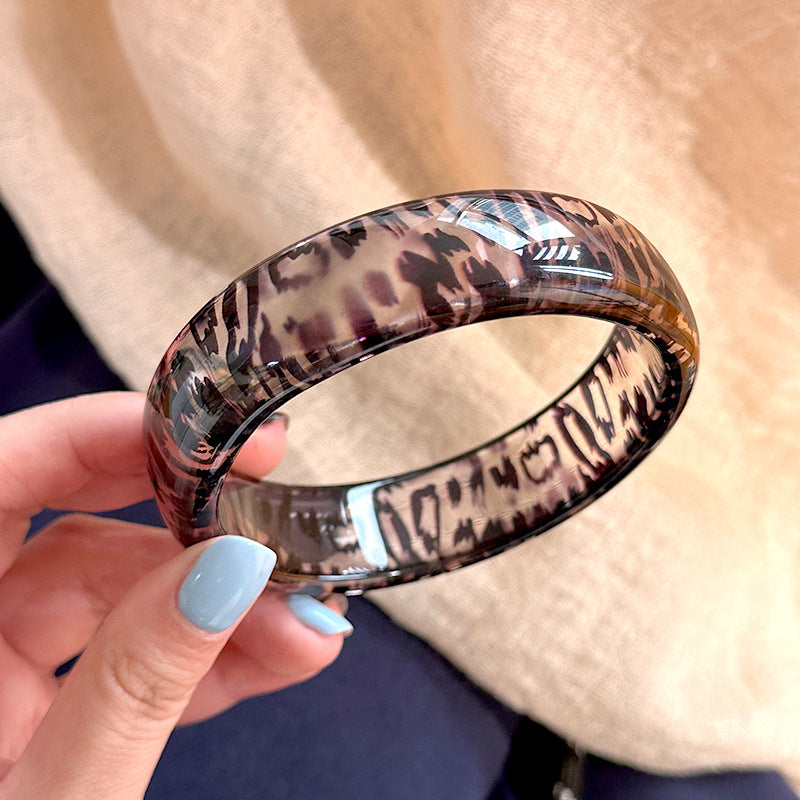 Wholesale  New Resin Geometric Leopard Print Transparent Round Geometric Bracelet Stacked Wristband