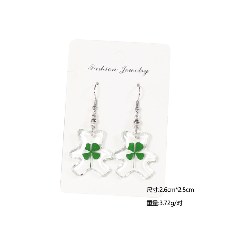 Wholesale 10pcs Four-leaf Clover Natural Specimen Earrings