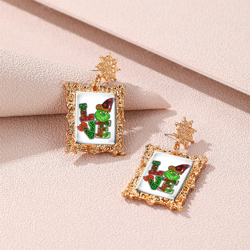 Wholesale Christmas Vintage Gold Geometric Square Frame Earrings
