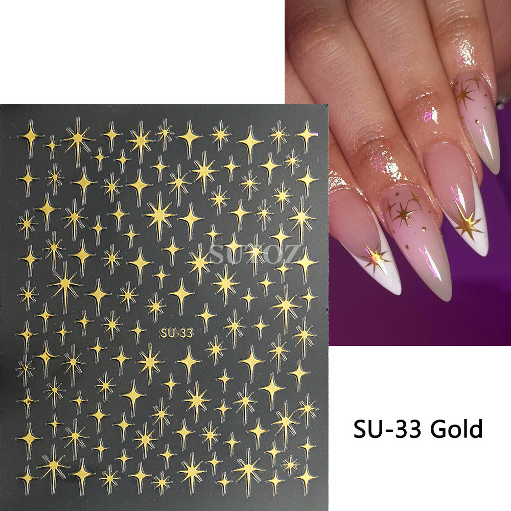 Wholesale 3pcs Nail Art Stickers Sparkling Four-Pointed Star Fairy Nail 3D Adhesive Stickers
