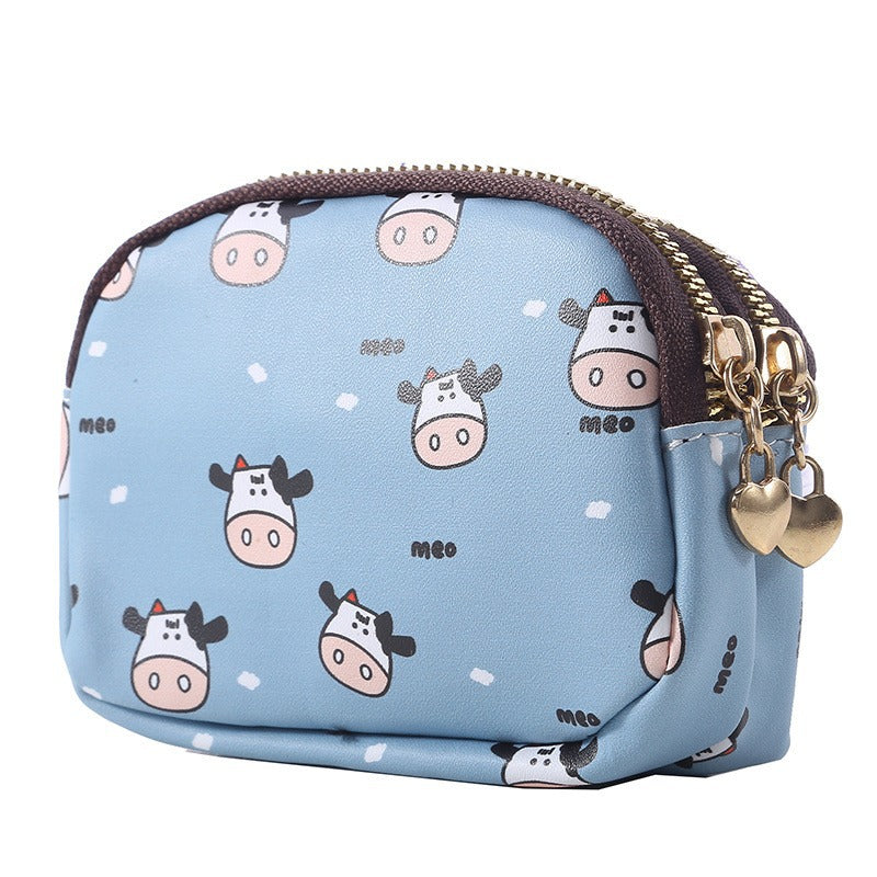Wholesale Cute Cow Double Zipper Large Capacity Multi-card Slot Student Artificial Leather Wallet