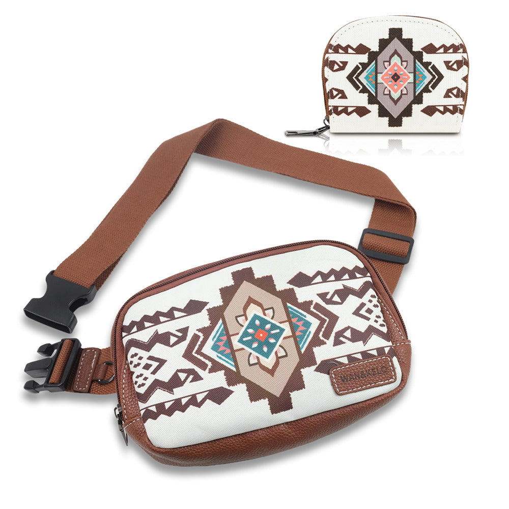 Wholesale Hot selling two-piece set Bohemian ethnic style retro ladies crossbody Bag small card Bag chest Bag waist Bag