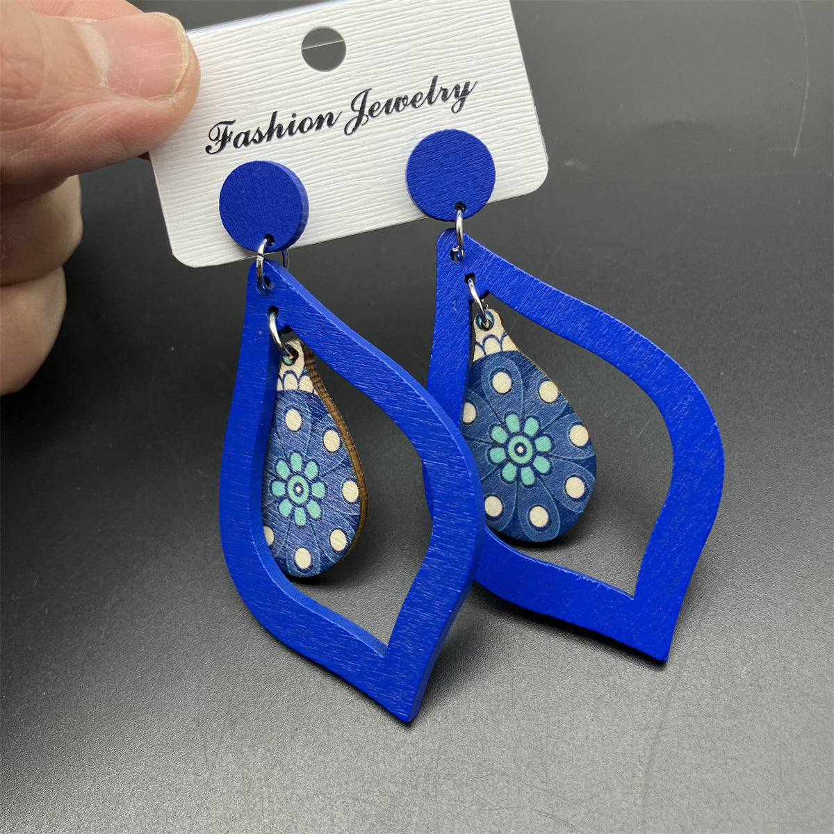 Wholesale Wooden Water Drop Vintage Wooden Earrings