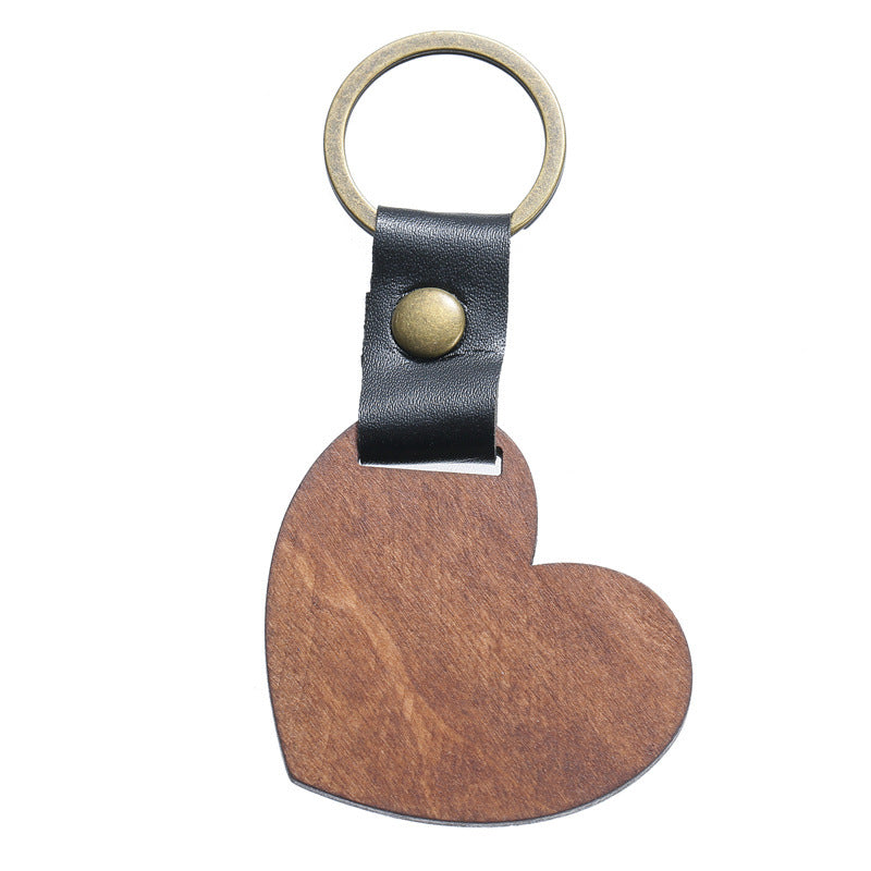 Manual al por mayor Diy Wood Leather Love Circle Keychain rectangular