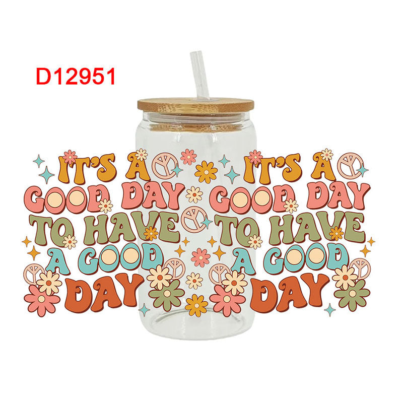 Wholesale Colorful Cartoon Cute Retro Fresh Inspirational Theme 16oz Cup UV DTF Wraps