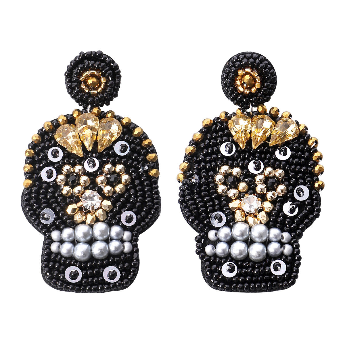 Wholesale Halloween Creative Hand-sewn Rice Beads Beaded Skull Earrings