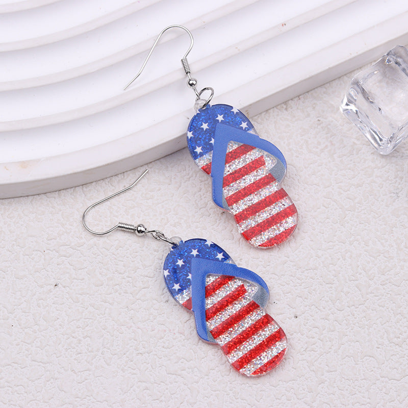 Wholesale Independence Day Elements Red, White and Blue National Flag Colorful Love Acrylic Earrings