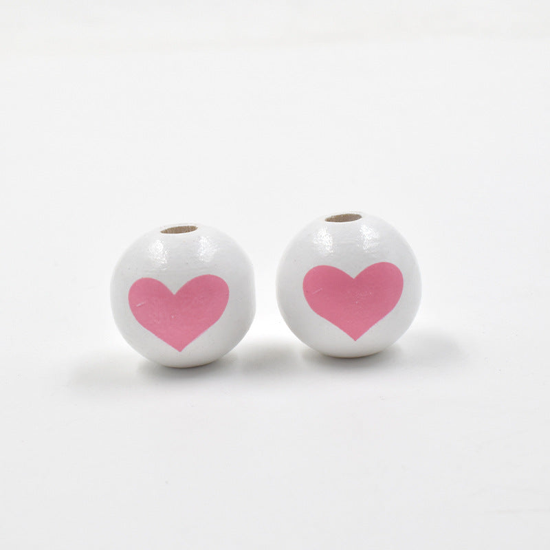 Wholesale  10pcs Valentine' s Day Series Wooden Printed Peach Heart Beads  Wood Beads