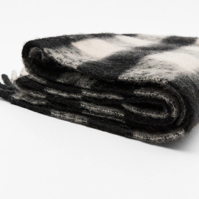Wholesale Beige Black Plaid Imitation Cashmere Scarves