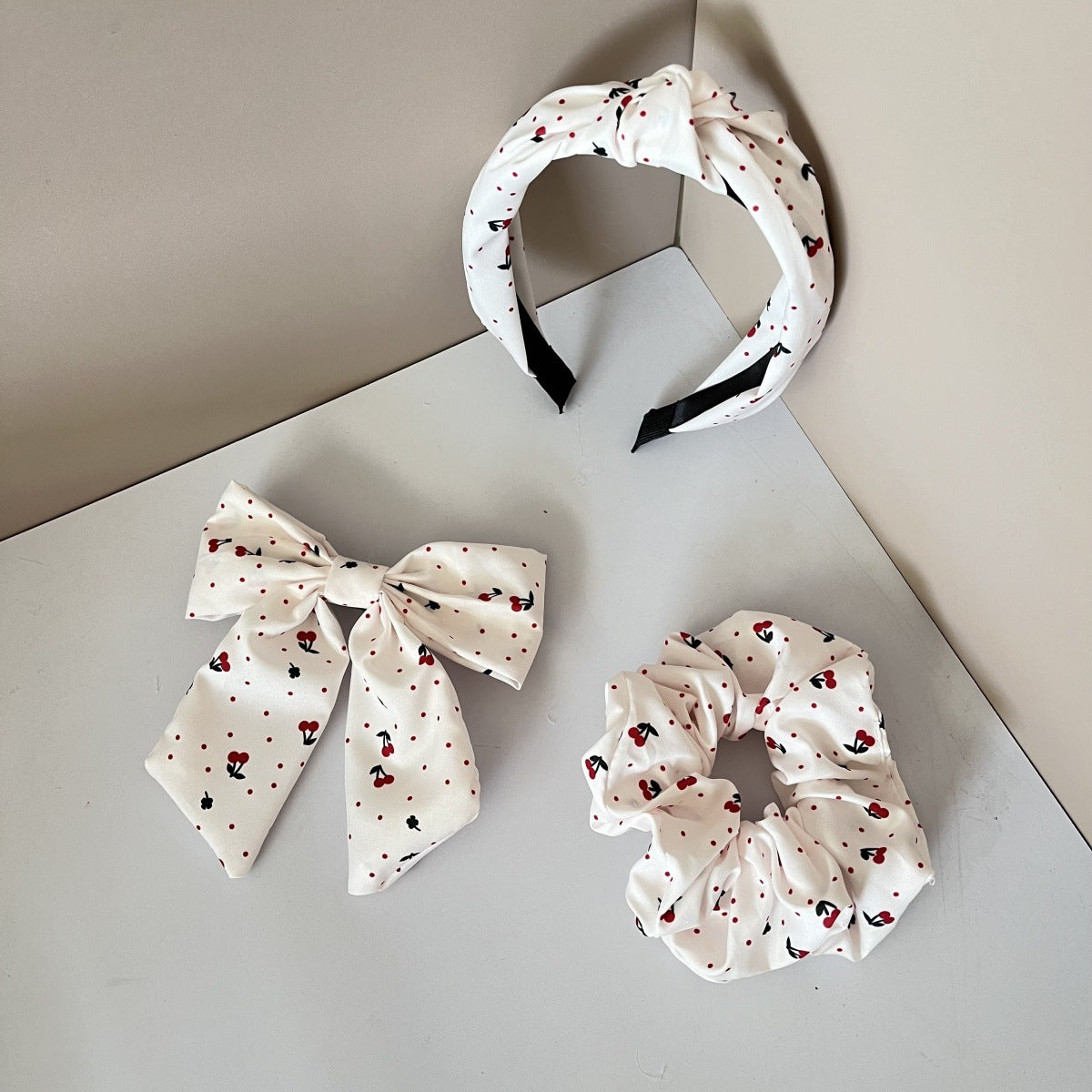 Wholesale 3pcs Fabric striped plaid heart bow hair tie hair clip headband