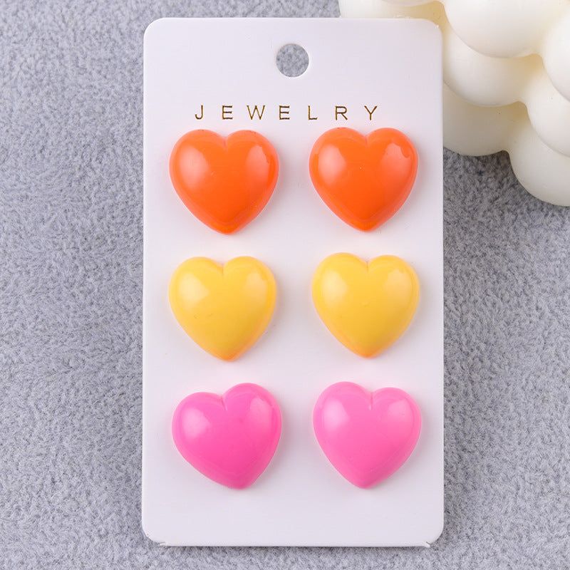 Wholesale Japanese Style Fresh Candy Colored Love Three Piece Set Acrylic Simple and Fashionable Earrings