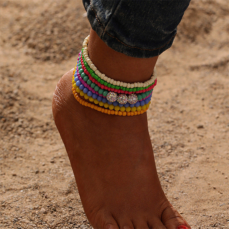 Wholesale Bohemian Style Colorful Beaded Anklets