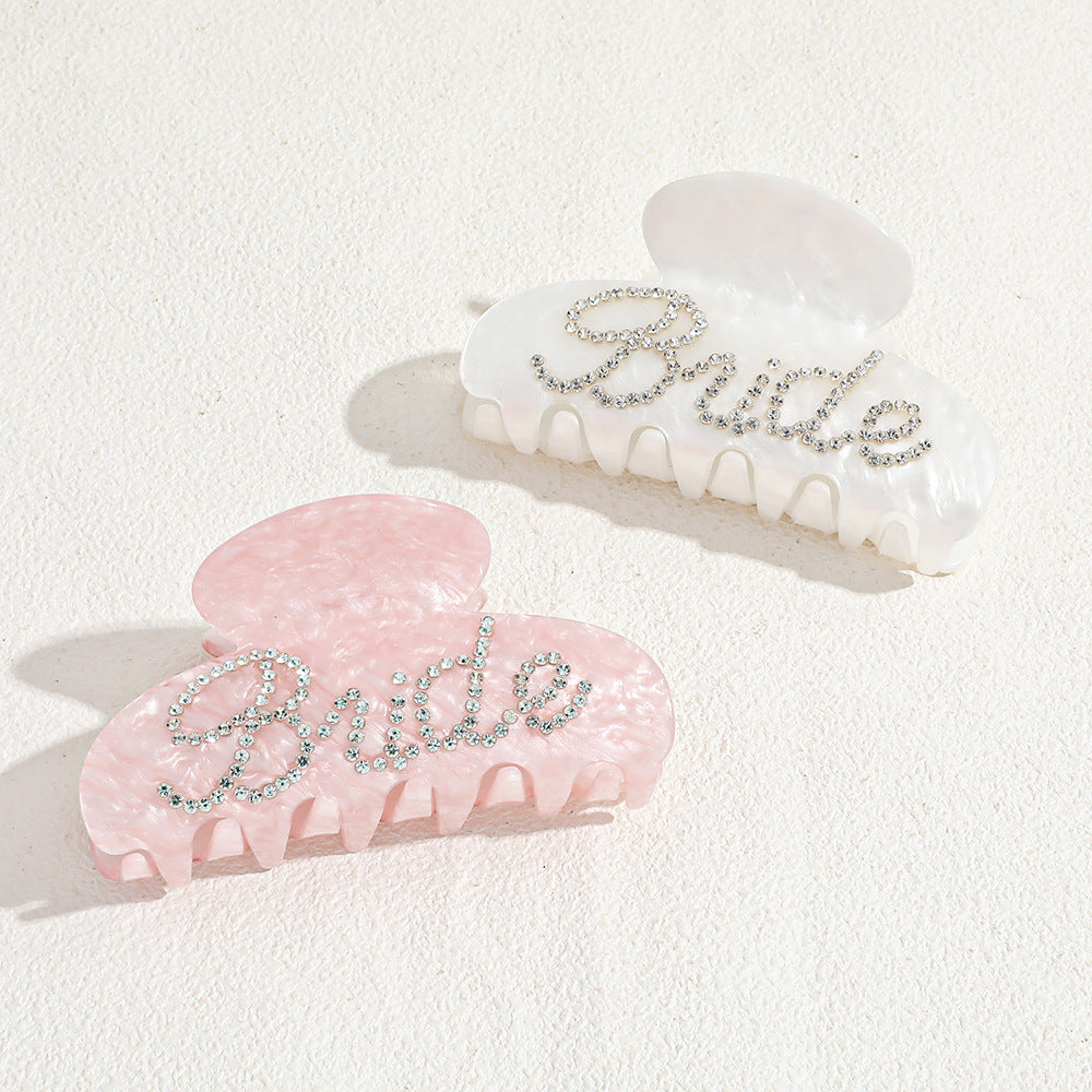 Wholesale Acrylic Hair Claw Clip With Rhinestone BRIDE Letter Women S Wedding Party Hair Accessory For Boutique Resale