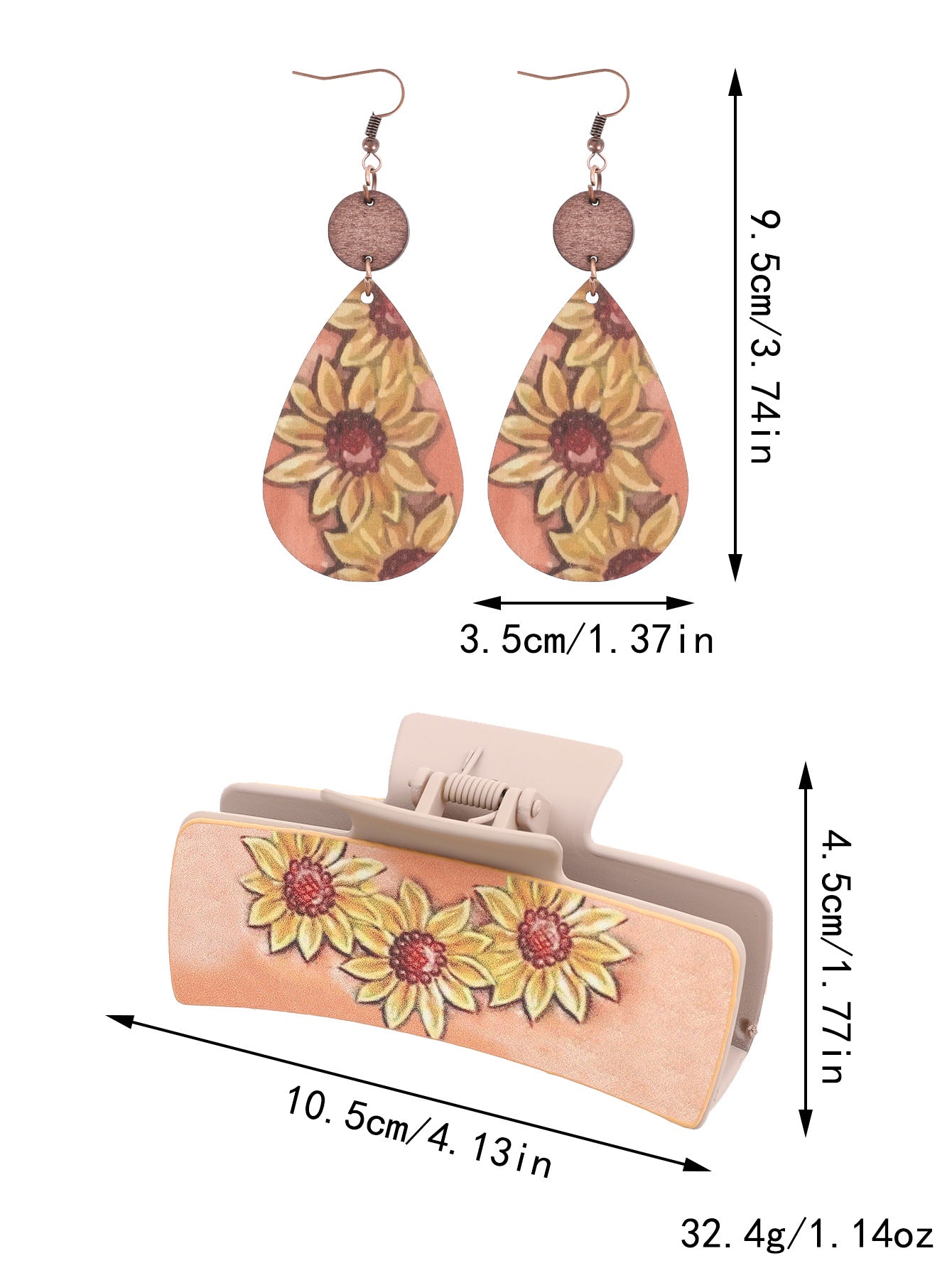 Wholesale Faux Leather Women S Hair Claw Clip And Earrings Set Western Cowboy Sunflower Cactus Design Party Wear And Everyday Styling