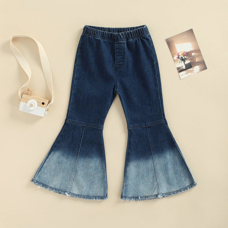 Wholesale Children's Abstract Printed Cotton Stretch Denim Flared Pants
