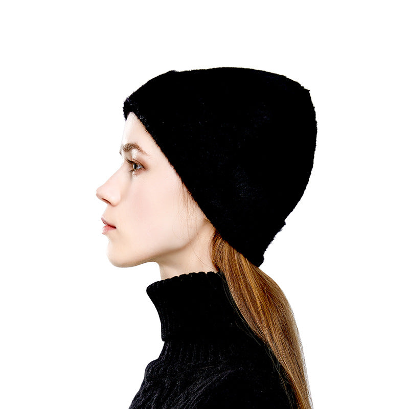 Wholesale Cashmere Blend Knitted Hat Solid Color Double Sided Warm Hat