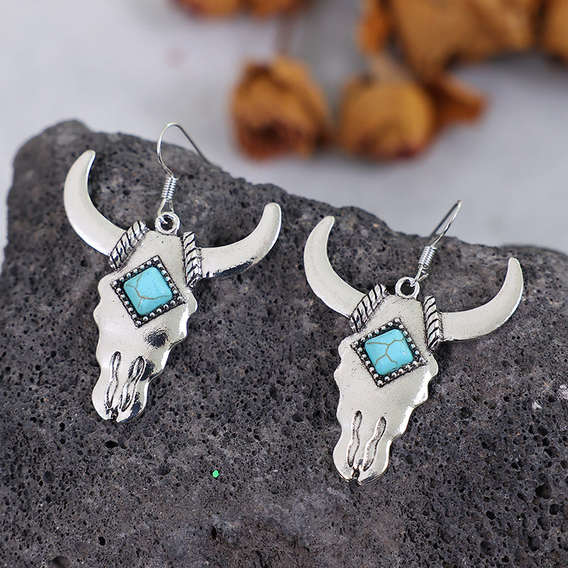 Wholesale Bull Head Turquoise Alloy Earrings